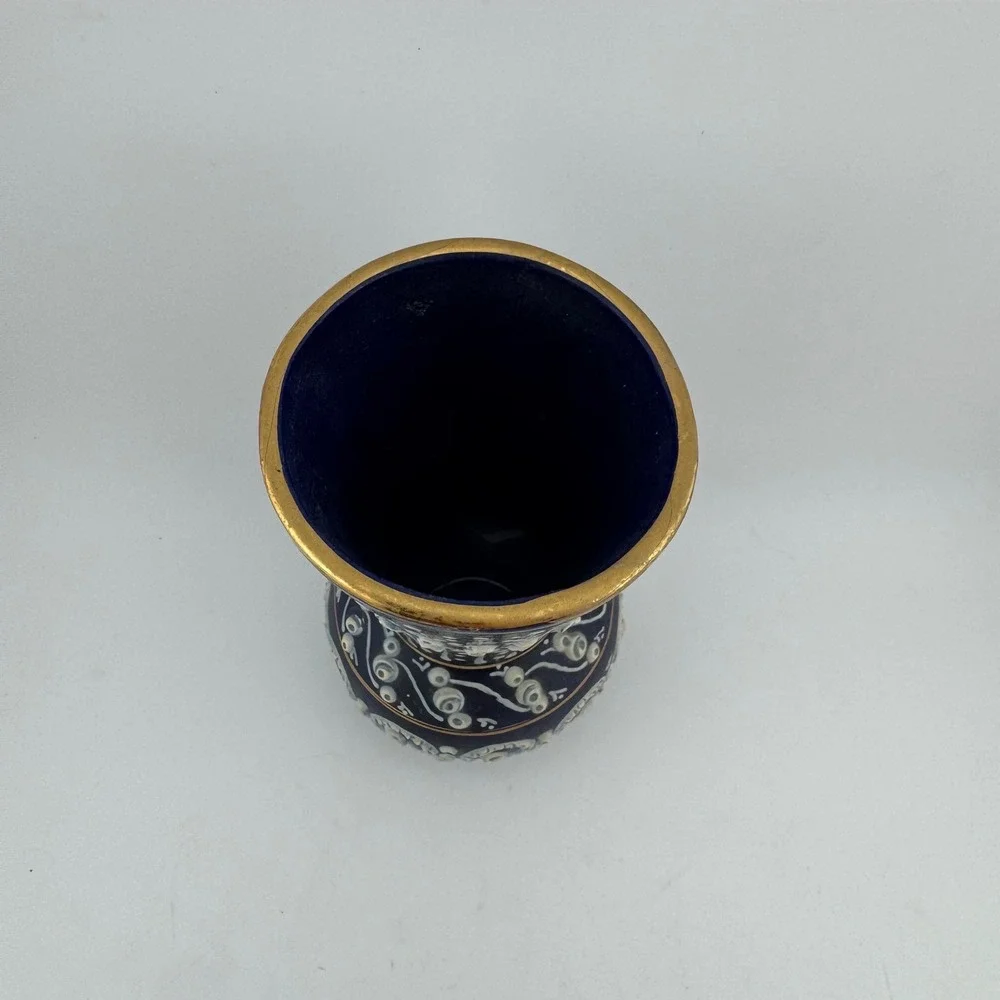 Lucas Vase Small Cobalt Blue Excellent Handmade 24K Gold Greece Relief Decor